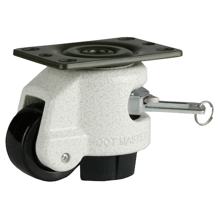 Foot Master Leveling Caster, Ratchet, 50 mm Nylon Wheel, 2-1/2 x 3-1/4 Plate, Swivel, 250 kg Cap, NBR Pad, Ivory GDR-60-F-NYN-PUS